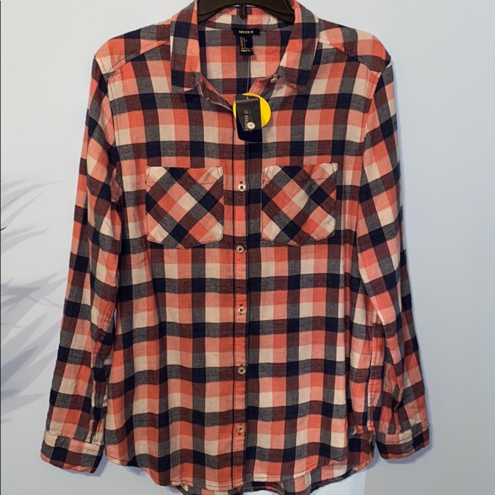 Forever 21 Pink & Blue Longsleeve Flannel w/ Tag